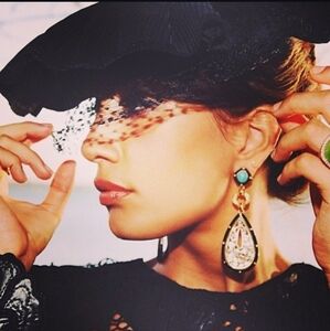 Angelique De Paris Women's Gold Plated Mother of Pearl Long Earrings